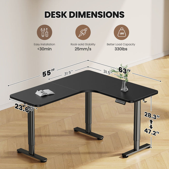 Flycity Electric L-Shaped Standing Desk Adjustable Height - Reversible