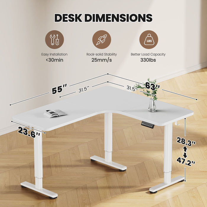 Flycity Electric L-Shaped Standing Desk Adjustable Height - Reversible