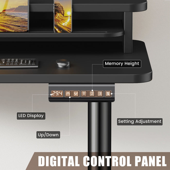 Electric L Shaped Sit-Stand Home Office Desk with Two Drawers