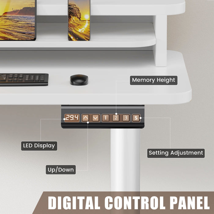 Electric L Shaped Sit-Stand Home Office Desk with Two Drawers