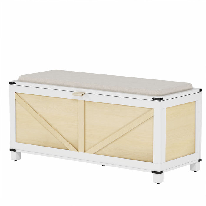 Flycity Farmhouse Storage Ottoman Bench with Detachable Cushion