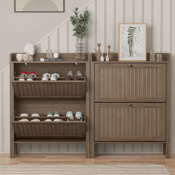 Farmhouse Shoe Storage Cabinet With Dual Flip-Down Drawers