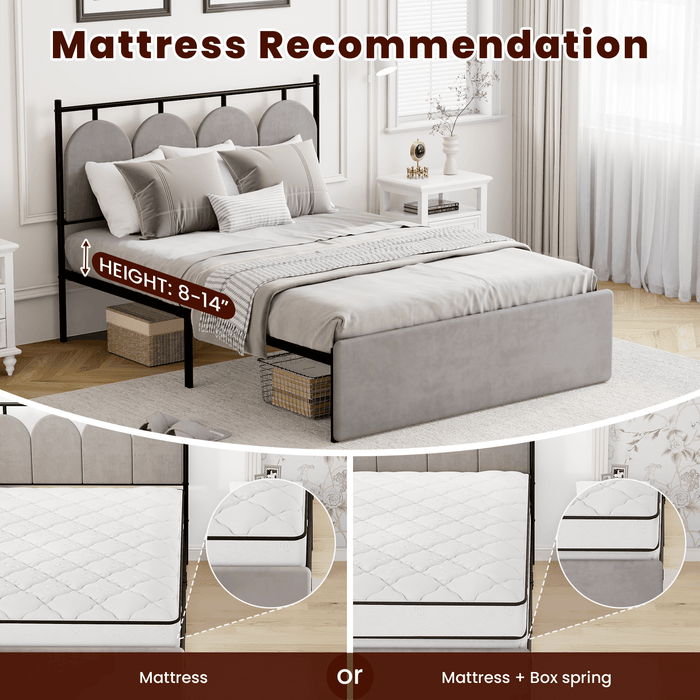 Modern Full Upholstered Bed Frame with Headboard and Footboard