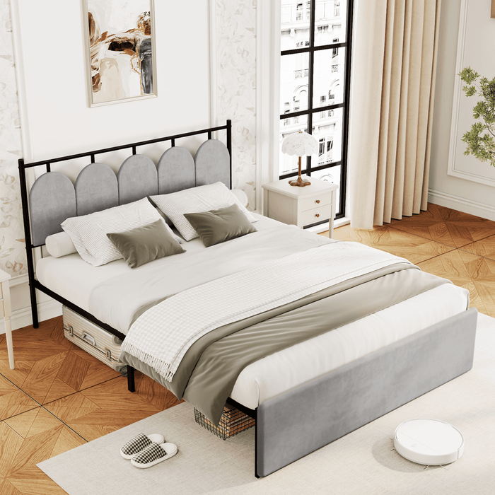 Modern Full Upholstered Bed Frame with Headboard and Footboard