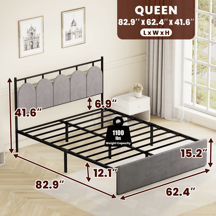 Modern Full Upholstered Bed Frame with Headboard and Footboard