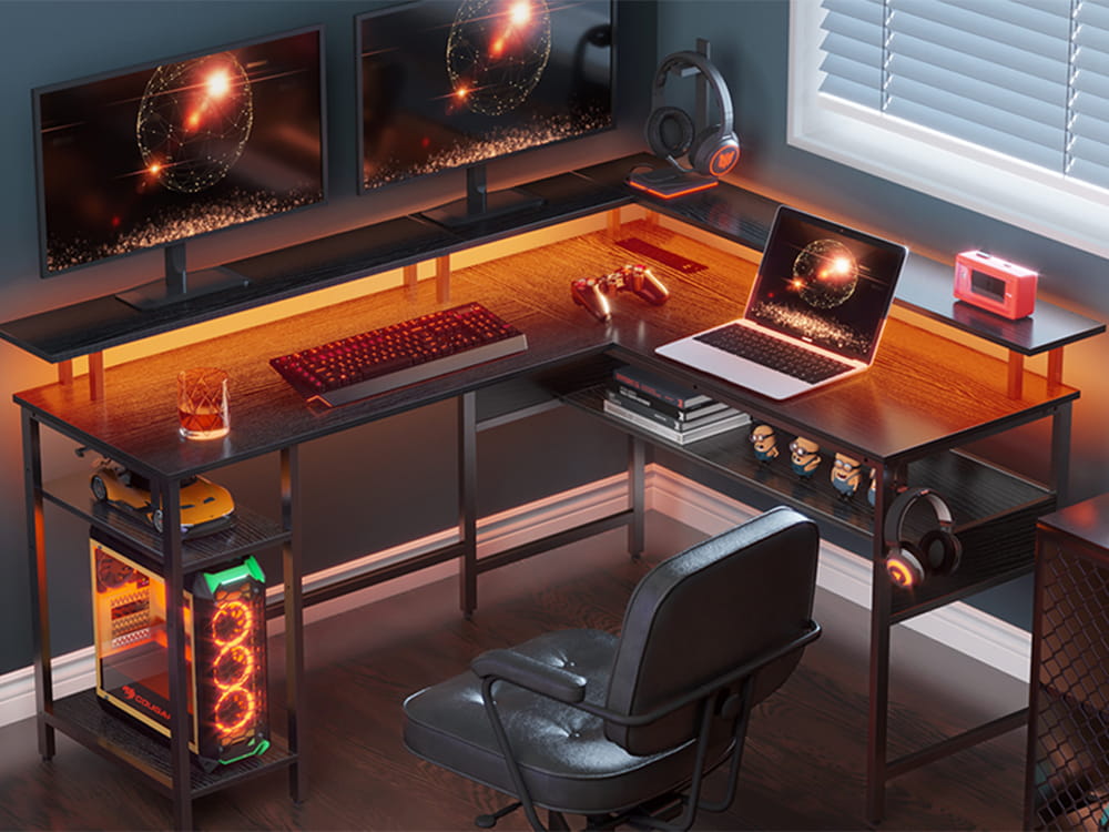 L-Shaped Desk with LED light