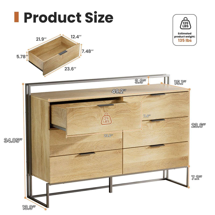 Flycity Modern Wood 6 Drawers Dresser with Spacious Storage