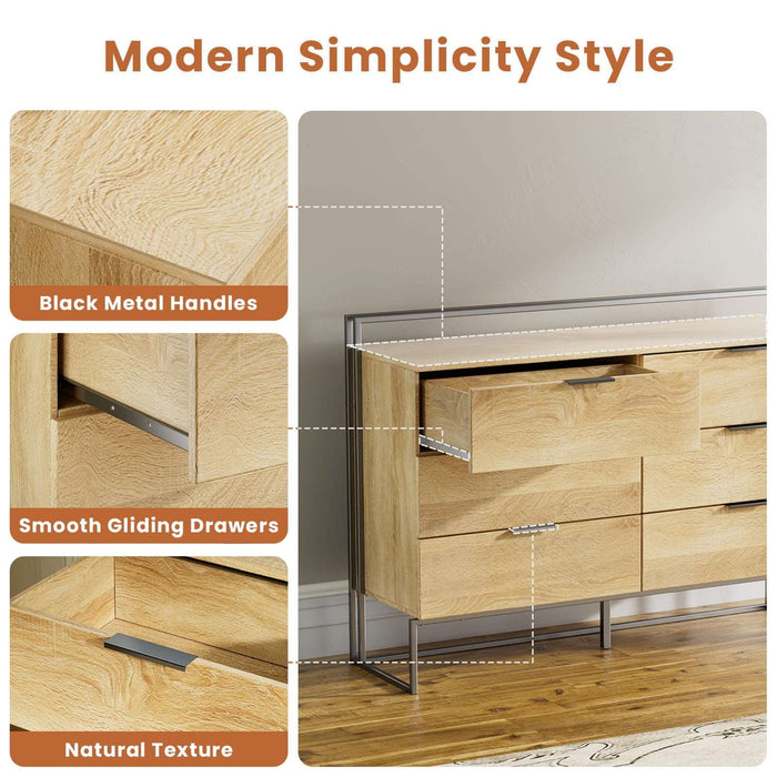 Flycity Modern Wood 6 Drawers Dresser with Spacious Storage