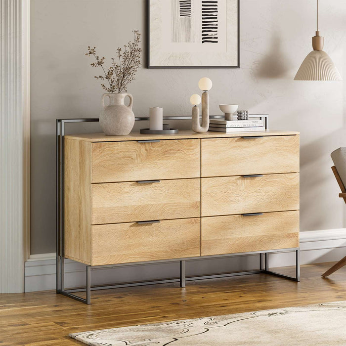 Flycity Modern Wood 6 Drawers Dresser with Spacious Storage