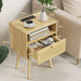 Flycity Boho Rattan Natural Nightstand with Charging Station