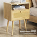 Flycity Boho Rattan Natural Nightstand with Charging Station