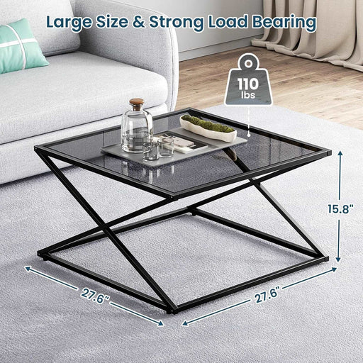 Flycity Modern Black Square Glass Coffee Table