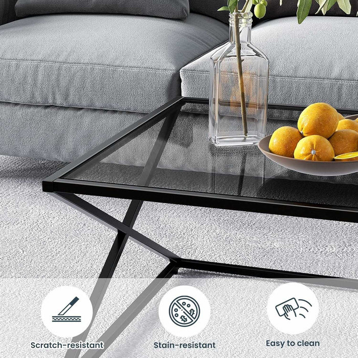 Flycity Modern Black Square Glass Coffee Table