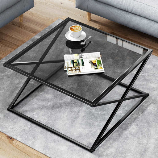 Flycity Modern Black Square Glass Coffee Table