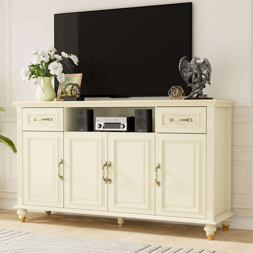 Flycity 75 Inch Traditional Wood TV Stand with 4 Doors & 2 Drawers