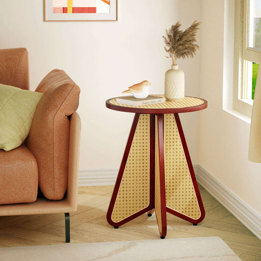 Flycity Vintage Small Round Rattan End Table