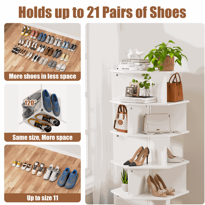 Flycity 7-Tier White 360° Rotating Shoe Rack Tower