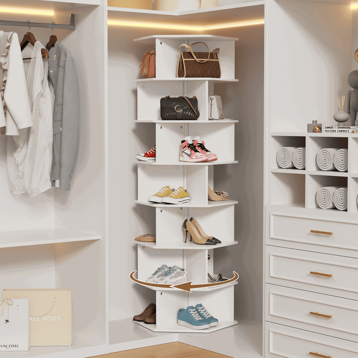 Flycity 7-Tier White 360° Rotating Shoe Rack Tower