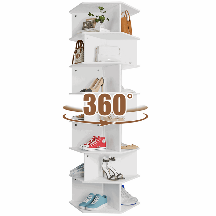 Flycity 7-Tier White 360° Rotating Shoe Rack Tower