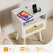 Flycity Rattan White End Table Nightstand with Charging Station