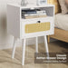 Flycity Rattan White End Table Nightstand with Charging Station