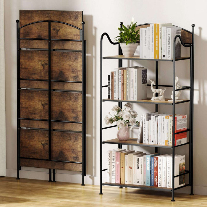 Flycity 3-5 Tier Vintage No Assembly Folding Bookshelf