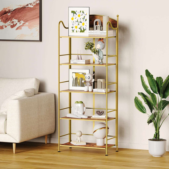 Flycity 3-5 Tier Vintage No Assembly Folding Bookshelf