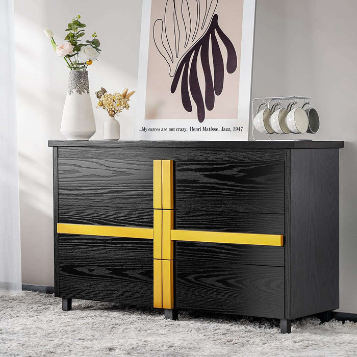 Flycity Modern Wood Dresser for Bedroom - 6 Drawer dresser with Elegant Gold Handles