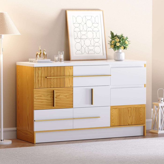 Flycity Modern Bedroom 9 Drawer Dresser with Fluted Finish