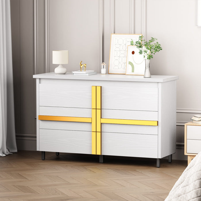 Flycity Modern Wood Dresser for Bedroom - 6 Drawer dresser with Elegant Gold Handles