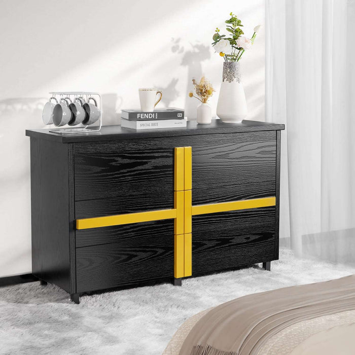 Flycity Modern Wood Dresser for Bedroom - 6 Drawer dresser with Elegant Gold Handles