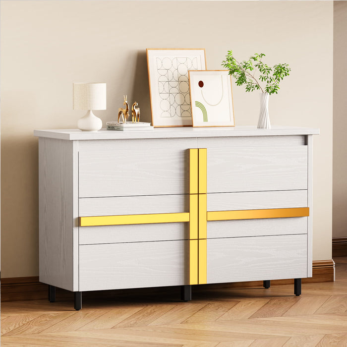 Flycity Modern Wood Dresser for Bedroom - 6 Drawer dresser with Elegant Gold Handles