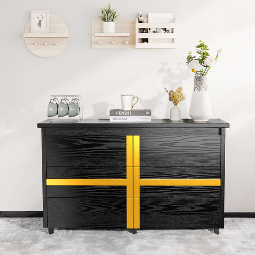 Flycity Modern Wood Dresser for Bedroom - 6 Drawer dresser with Elegant Gold Handles