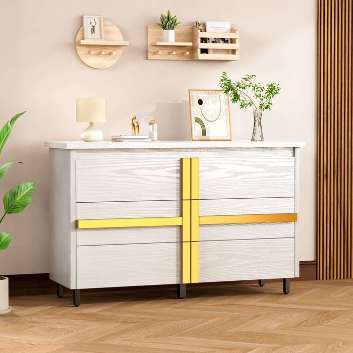 Flycity Modern Wood Dresser for Bedroom - 6 Drawer dresser with Elegant Gold Handles