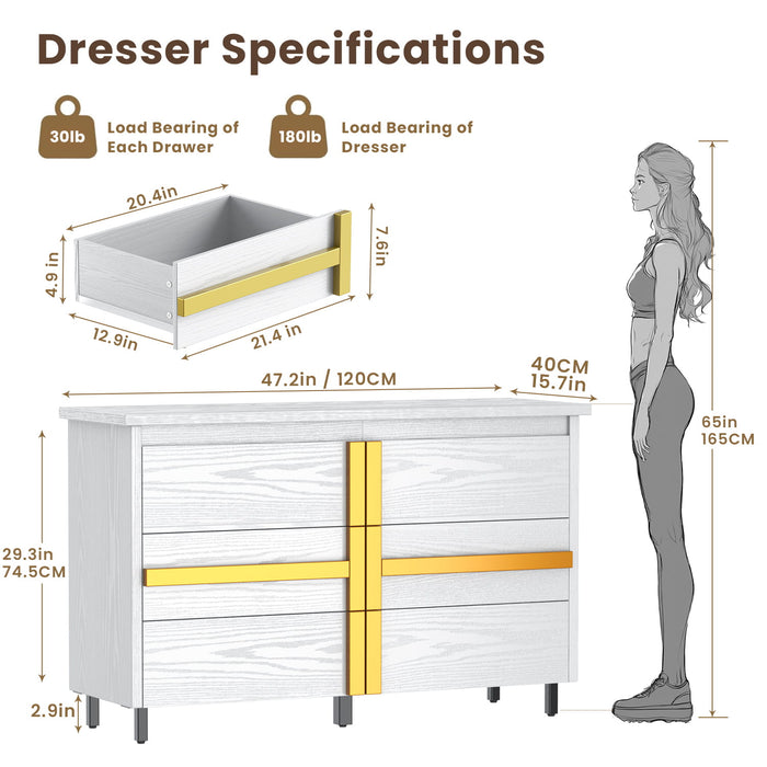 White 6 Drawer Dresser Size