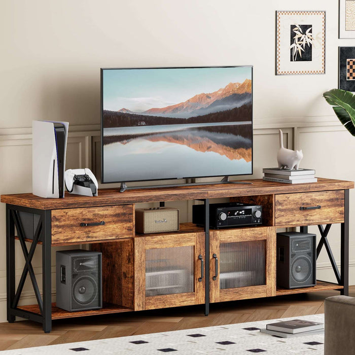 Flycity TV Stand Entertainment Center with Fabric Drawers & Cabinets