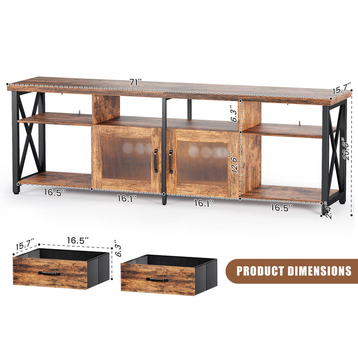 Flycity Brown 70 Inch Industrial TV Stand for 65 Inch and 55 Inch TV